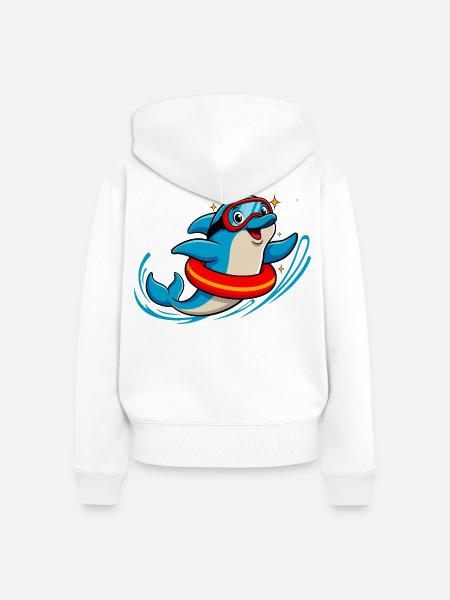 Lustiger Delfin mit Taucherbrille - Frauen Premium Bio Zip Hoodie - Weiß
