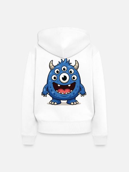 Blaues Monster mit vielen Augen - Frauen Premium Bio Zip Hoodie - Weiß