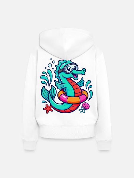 Cooles Seepferd - Frauen Premium Bio Zip Hoodie - Weiß