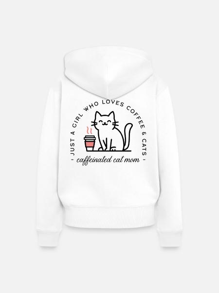Katzenmama, Kaffeemädchen-Ästhetik - Frauen Premium Bio Zip Hoodie - Weiß