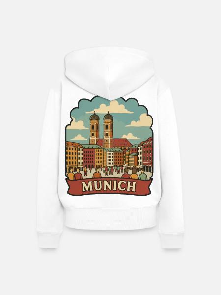Münchner Frauenkirche Retro Reiseaufkleber - Frauen Premium Bio Zip Hoodie - Weiß