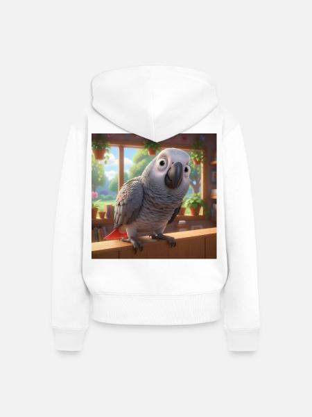Animierter Grau Papagei Zuhause - Frauen Premium Bio Zip Hoodie - Weiß