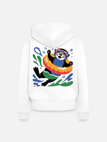 Lustiger Otter mit Taucherbrille - Frauen Premium Bio Zip Hoodie - Weiß