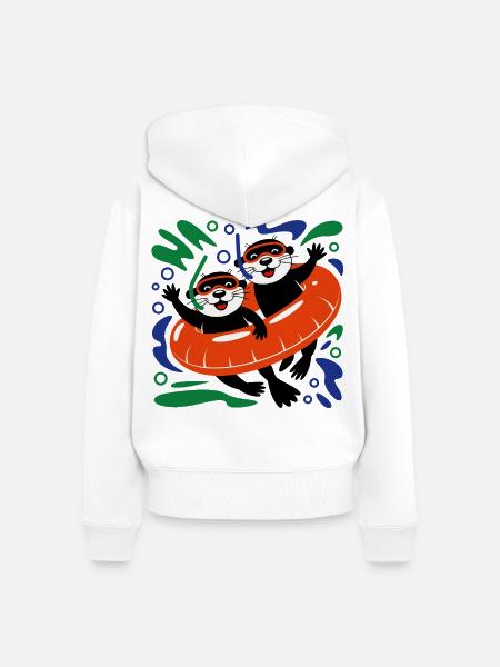 Lustige Otter Crew - Frauen Premium Bio Zip Hoodie - Weiß