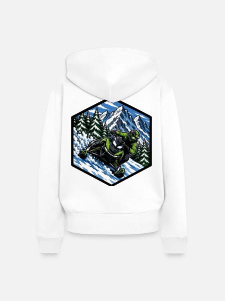 Schneemobilfahren dynamisch auf Schnee klettern - Frauen Premium Bio Zip Hoodie - Weiß