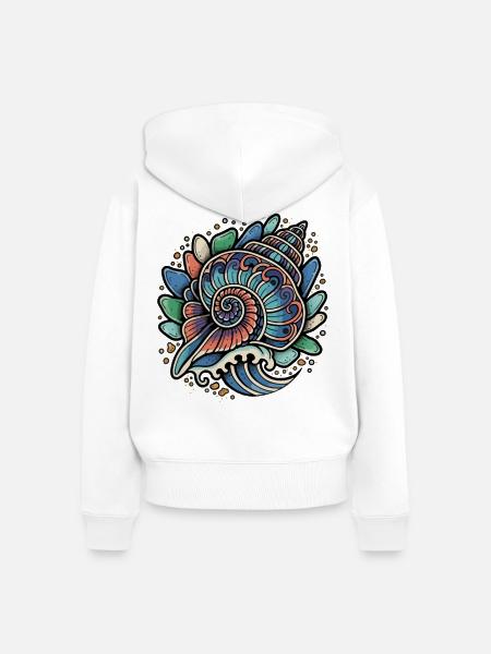 Nautilus Shell Spiral Ocean Wave Retro - Frauen Premium Bio Zip Hoodie - Weiß