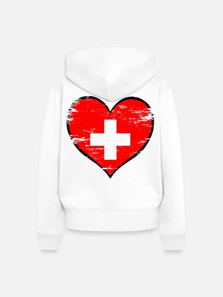 Schweiz Herzflagge used - Frauen Premium Bio Zip Hoodie - Weiß