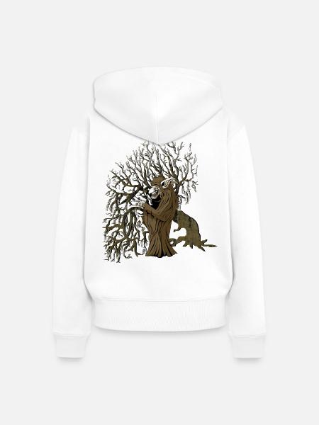 Verwurzelter Schnitter im Dunklen Baum - Frauen Premium Bio Zip Hoodie - Weiß