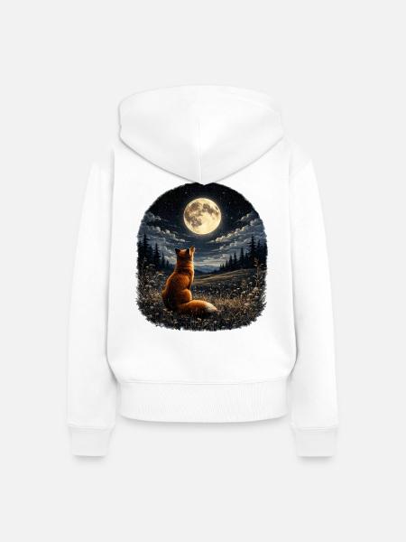 Mondlichtfuchs im Nachtwald - Frauen Premium Bio Zip Hoodie - Weiß
