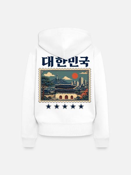 Seoul Tradition trifft Moderne - Frauen Premium Bio Zip Hoodie - Weiß