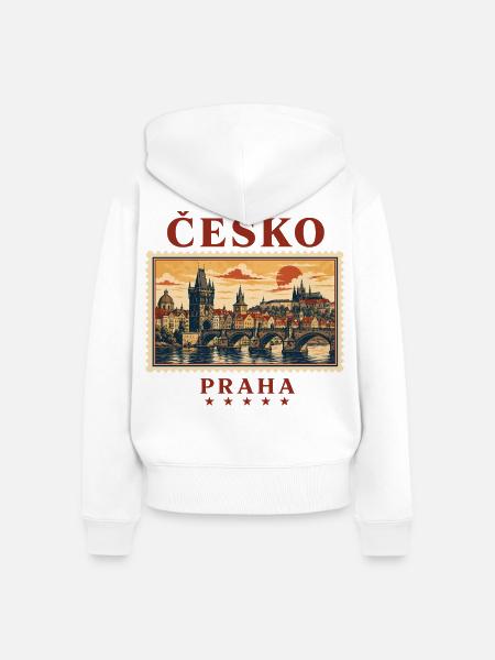 Prag Romantik als Reisemarke - Frauen Premium Bio Zip Hoodie - Weiß