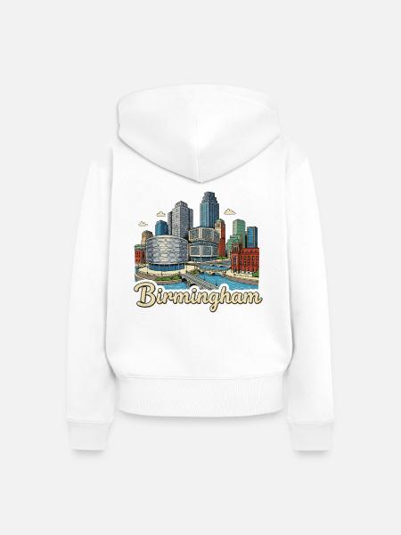 Birmingham Canal Skyline Retro Handgezeichnetes Abzeichen - Frauen Premium Bio Zip Hoodie - Weiß