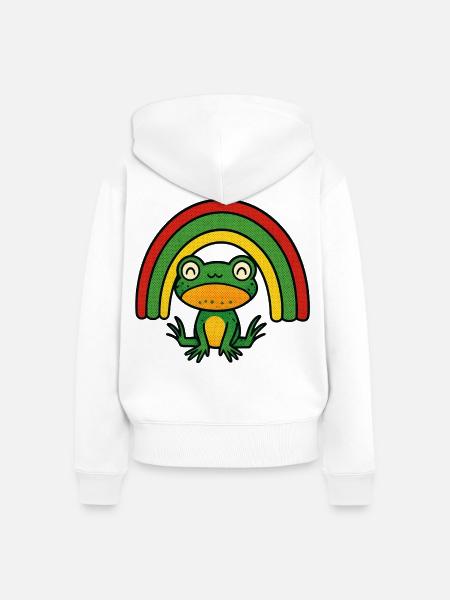 Yoga-Frosch unter dem Regenbogen - Frauen Premium Bio Zip Hoodie - Weiß