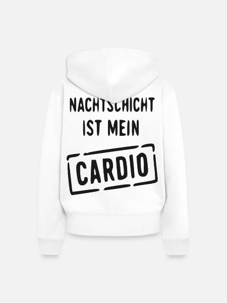 Nachtschicht Cardio Spruch - Frauen Premium Bio Zip Hoodie - Weiß