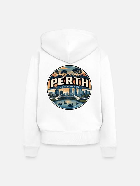 Retro Perth Swan River Reiseabzeichen - Frauen Premium Bio Zip Hoodie - Weiß