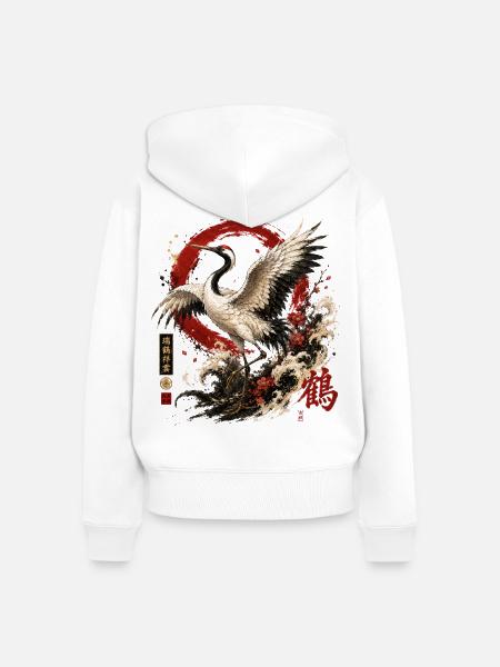 Kranich – Japanese Crane Art Design - Frauen Premium Bio Zip Hoodie - Weiß