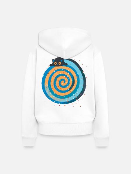 Galaktische Katze auf hypnotischer Spirale - Frauen Premium Bio Zip Hoodie - Weiß