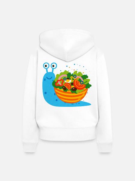 Schnecke mit großer Salatschüssel - Risographie - Frauen Premium Bio Zip Hoodie - Weiß