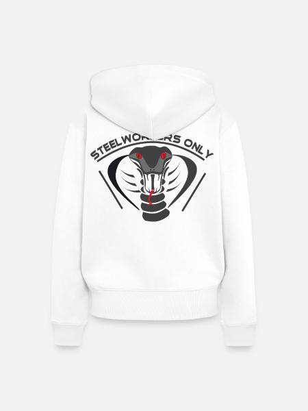 Steelworkers_only_001 - Frauen Premium Bio Zip Hoodie - Weiß