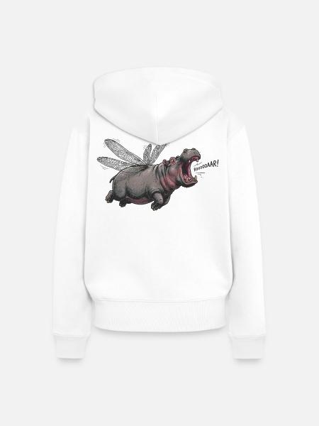 Fliegendes Nilpferd mit Libellenflügeln - Frauen Premium Bio Zip Hoodie - Weiß
