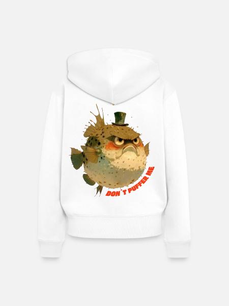 Mürrischer Kugelfisch mit Zylinder - Frauen Premium Bio Zip Hoodie - Weiß