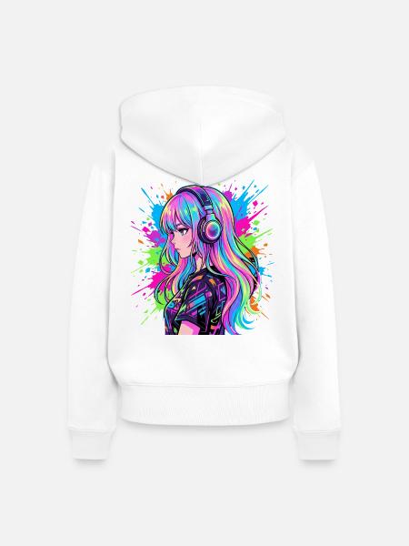 Neon Anime Kopfhörer Portrait - Frauen Premium Bio Zip Hoodie - Weiß