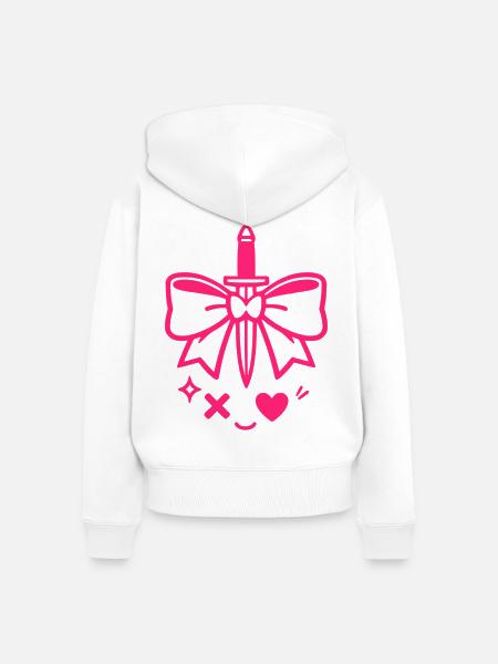 Rosa Schleife mit Dolch - Frauen Premium Bio Zip Hoodie - Weiß
