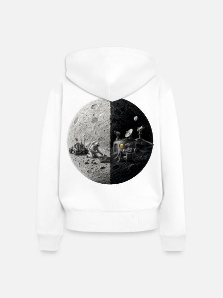 Mondhälfte: Mensch und Raumfahrt - Frauen Premium Bio Zip Hoodie - Weiß