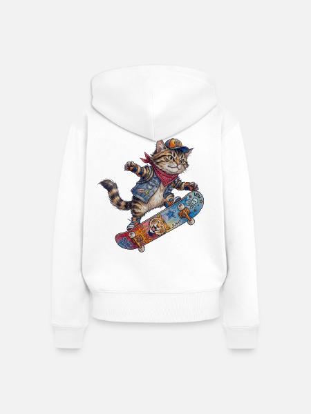 Coole Skater Katze Skateboard Design - Frauen Premium Bio Zip Hoodie - Weiß