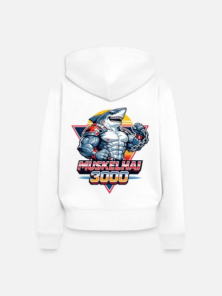 Muskelhai 3000 – Retro 80s Shark - Frauen Premium Bio Zip Hoodie - Weiß