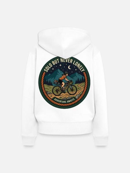 Solo-, aber niemals einsames Bikepacking-Patch - Frauen Premium Bio Zip Hoodie - Weiß