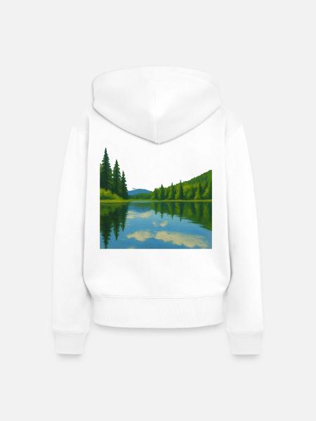Waldreflexionen an einem friedlichen See - Frauen Premium Bio Zip Hoodie - Weiß