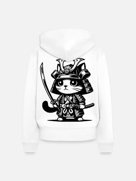 Samurai-Katze – Originalgeschenk - Frauen Premium Bio Zip Hoodie - Weiß
