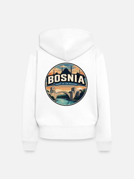Retro Bosnia Mostar Stari Höchstabzeichen - Frauen Premium Bio Zip Hoodie - Weiß