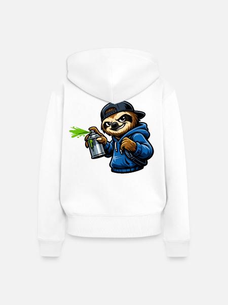 Cooles Faultier beim Graffiti Sprayen - Frauen Premium Bio Zip Hoodie - Weiß