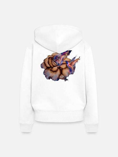 Retro-Kolibris und Rosenblüte - Frauen Premium Bio Zip Hoodie - Weiß