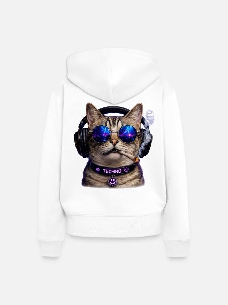 DropWild Loki Techno cat - Frauen Premium Bio Zip Hoodie - Weiß