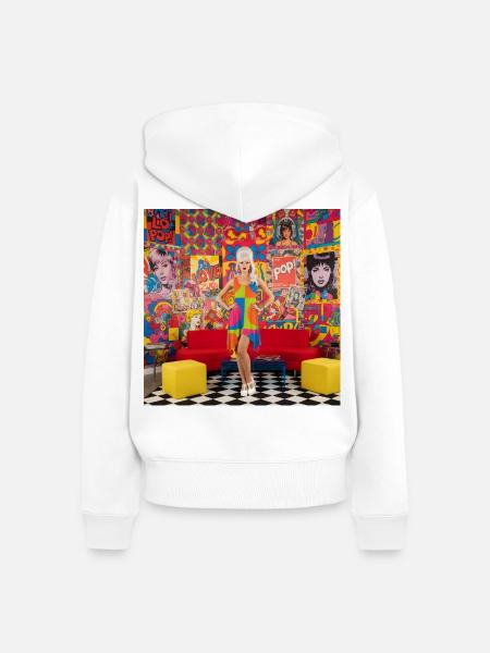 Lebendiges Pop-Art-Regenbogenkleid - Frauen Premium Bio Zip Hoodie - Weiß