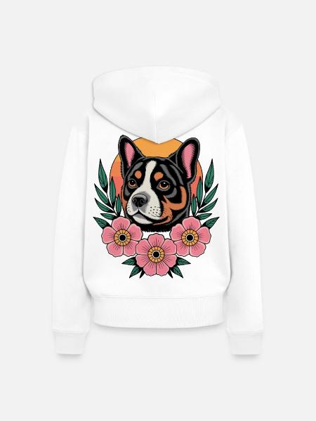 Blüten-Hundeporträt - Frauen Premium Bio Zip Hoodie - Weiß