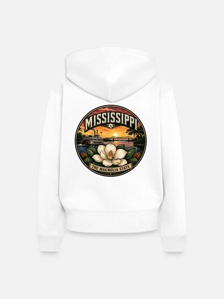 Mississippi Magnolia State Retro Dampfschiff-Abzeichen - Frauen Premium Bio Zip Hoodie - Weiß