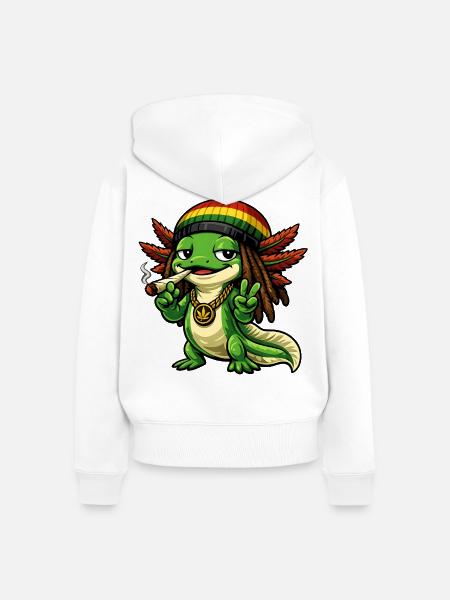 Cooler Rastafari Axolotl - Frauen Premium Bio Zip Hoodie - Weiß