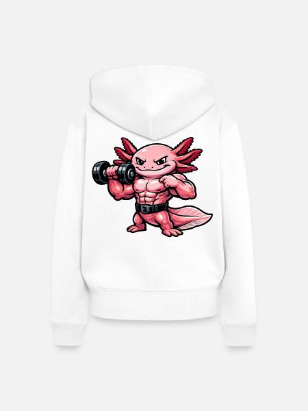 Muskulöser Axolotl beim Bodybuilding - Frauen Premium Bio Zip Hoodie - Weiß