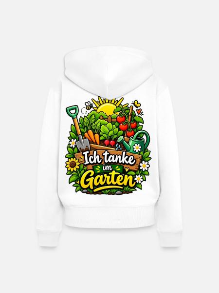 Ich tanke im Garten – Gartenfreude - Frauen Premium Bio Zip Hoodie - Weiß