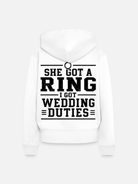 Humor-Ehering und Bräutigam-Aufgaben - Frauen Premium Bio Zip Hoodie - Weiß