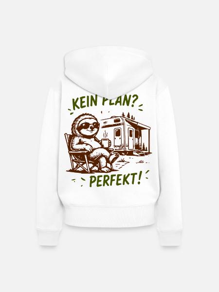 Kein Plan? Perfekt Sloth Camping - Frauen Premium Bio Zip Hoodie - Weiß