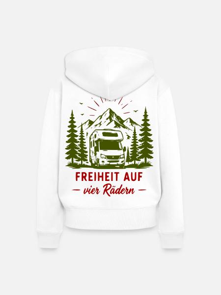 Freiheit auf vier Rädern im Wald - Frauen Premium Bio Zip Hoodie - Weiß