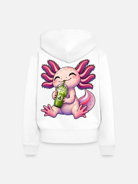 Süßer Axolotl mit Matcha Latte - Frauen Premium Bio Zip Hoodie - Weiß