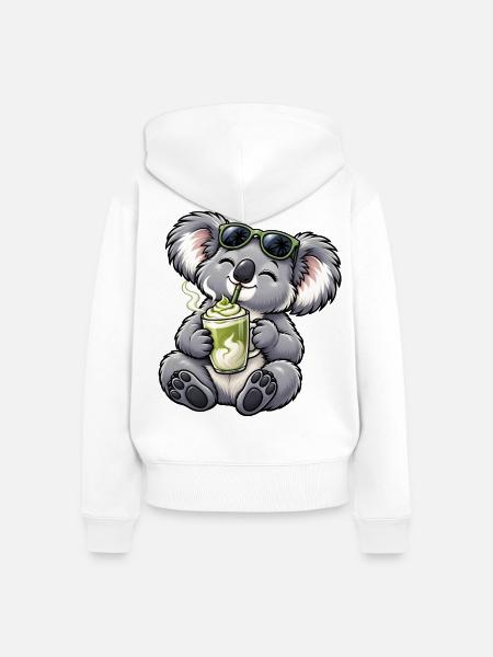 Süßer Koala mit Matcha Latte - Frauen Premium Bio Zip Hoodie - Weiß