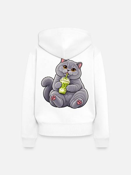 Britisch Kurzhaar mit Matcha Latte - Frauen Premium Bio Zip Hoodie - Weiß