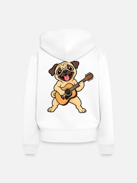 Süßer Mops mit Akustikgitarre - Frauen Premium Bio Zip Hoodie - Weiß